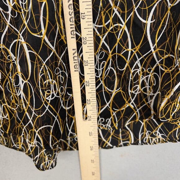 Diane von Furstenberg Blouse Womens 8 Black Gold White Silk Tie Waist Peasant - Picture 16 of 16